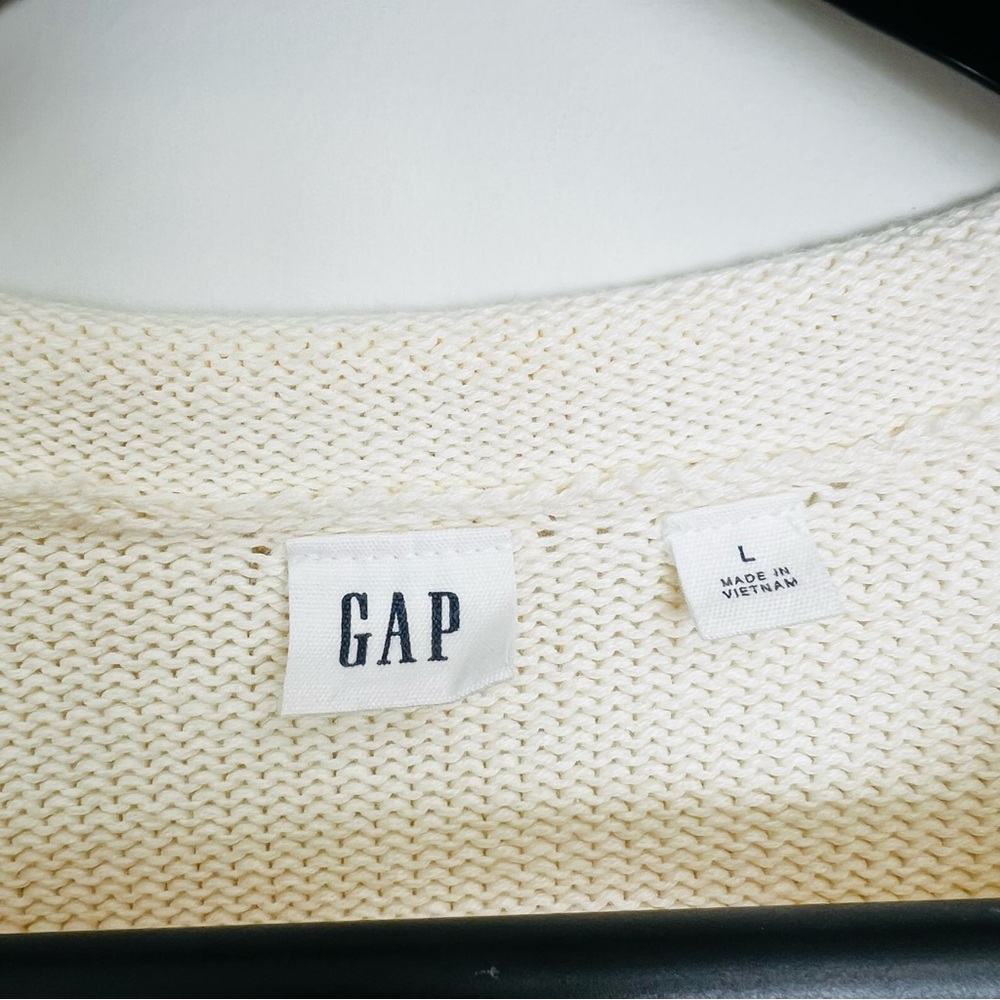 GAP Cream & Yellow Striped Knit Sweater L Rolled Neck Soft Classic Pullover - Picture 7 of 8